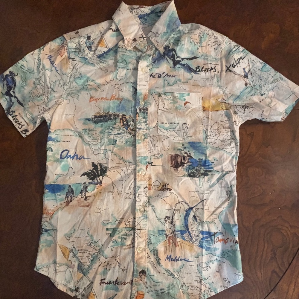 Gap Hawaiian Slim Fit Stretch Button Down Shirt Xsmall